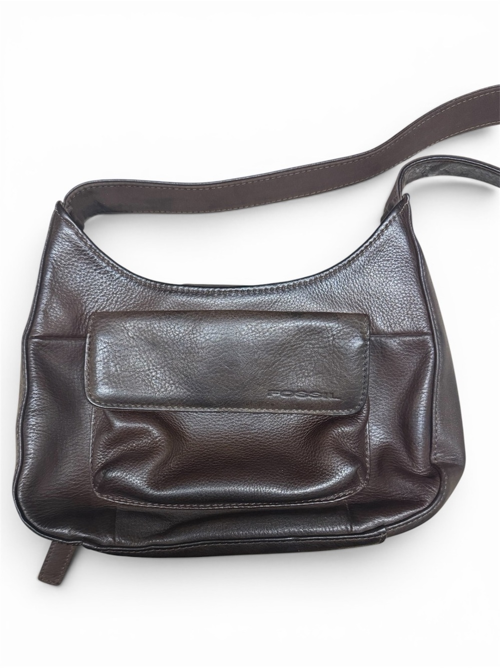Fossil Leather Shoulder Bag Brown • Front Zip Pocket • Minimalist Daily Tote